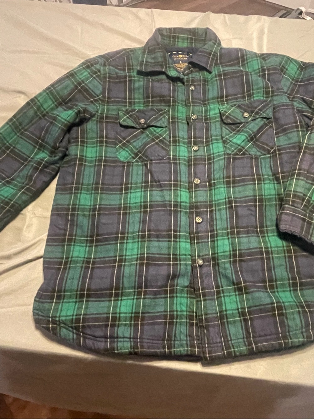Club Room Green and Navy Plaid Lightweight Shirt Jacket